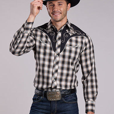 Chemise à carreaux noire western pour homme Roper
