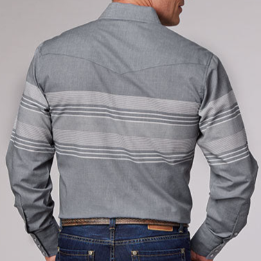 Stylish Grey Stripe Button-Up Shirt for Men - Korvel