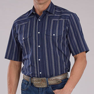 Men's Navy Striped Western Shirt by Roper - Korvel