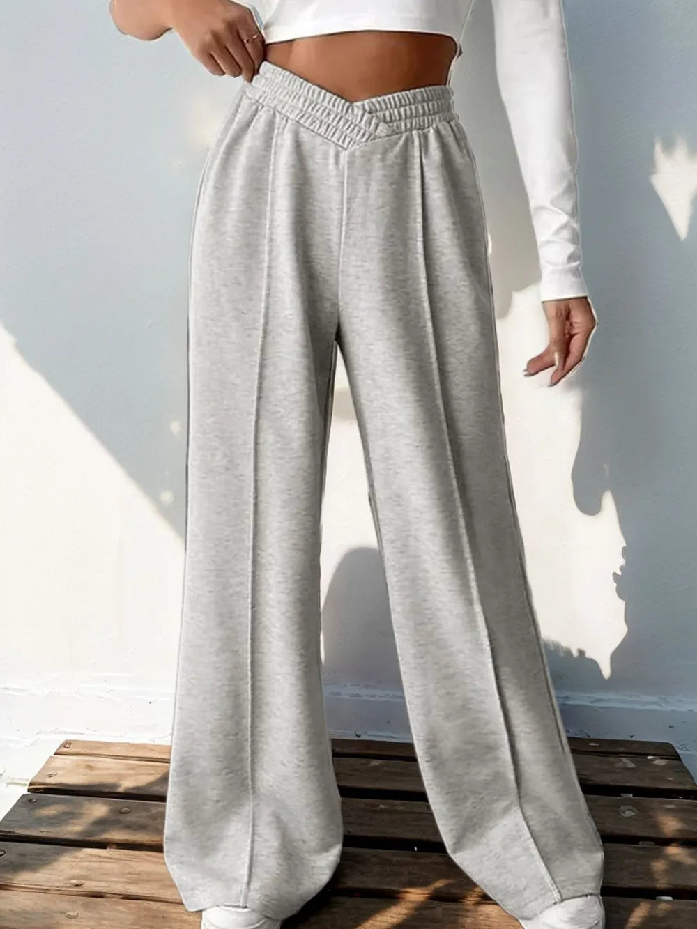 Elastic Waist Wide Leg Pants - Korvel