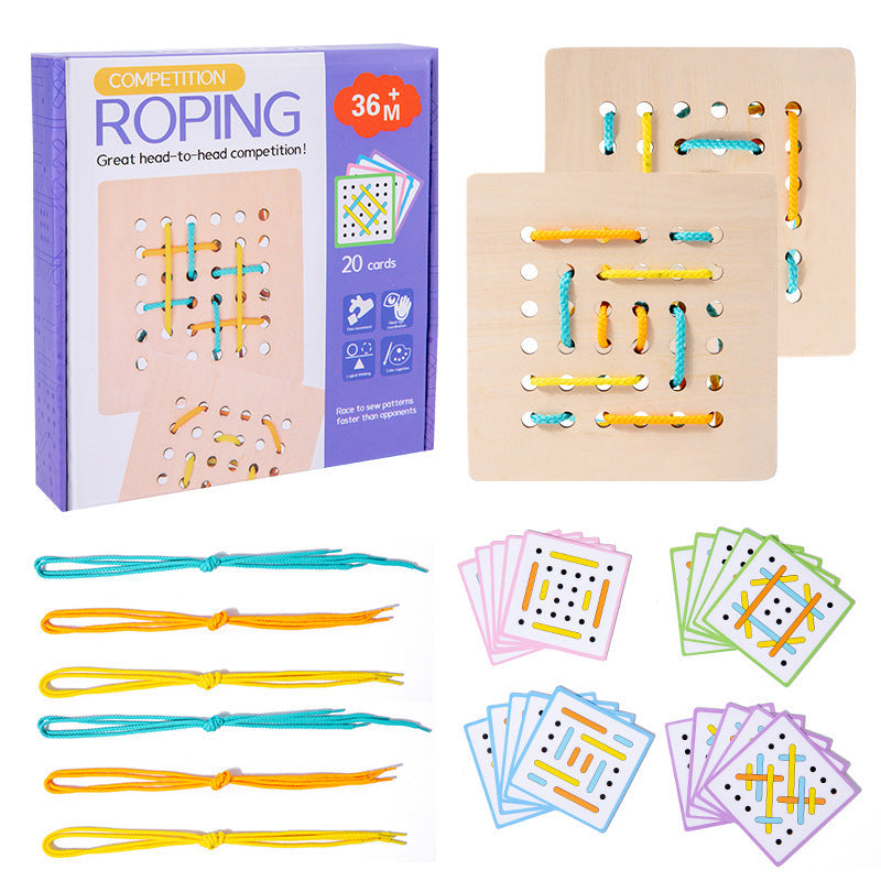 Montessori Early Education Children's Double Battle Pattern Rope Wearing Game Exercise Baby's Hand Eye Coordination Toy - Korvel