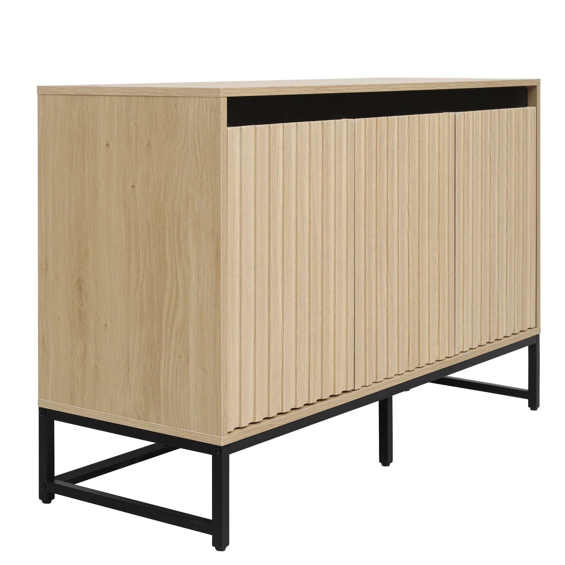 Engraved 3-door side panel with LED, self-service cabinet storage cabinet, modern coffee bar cabinet with adjustable shelf - Korvel