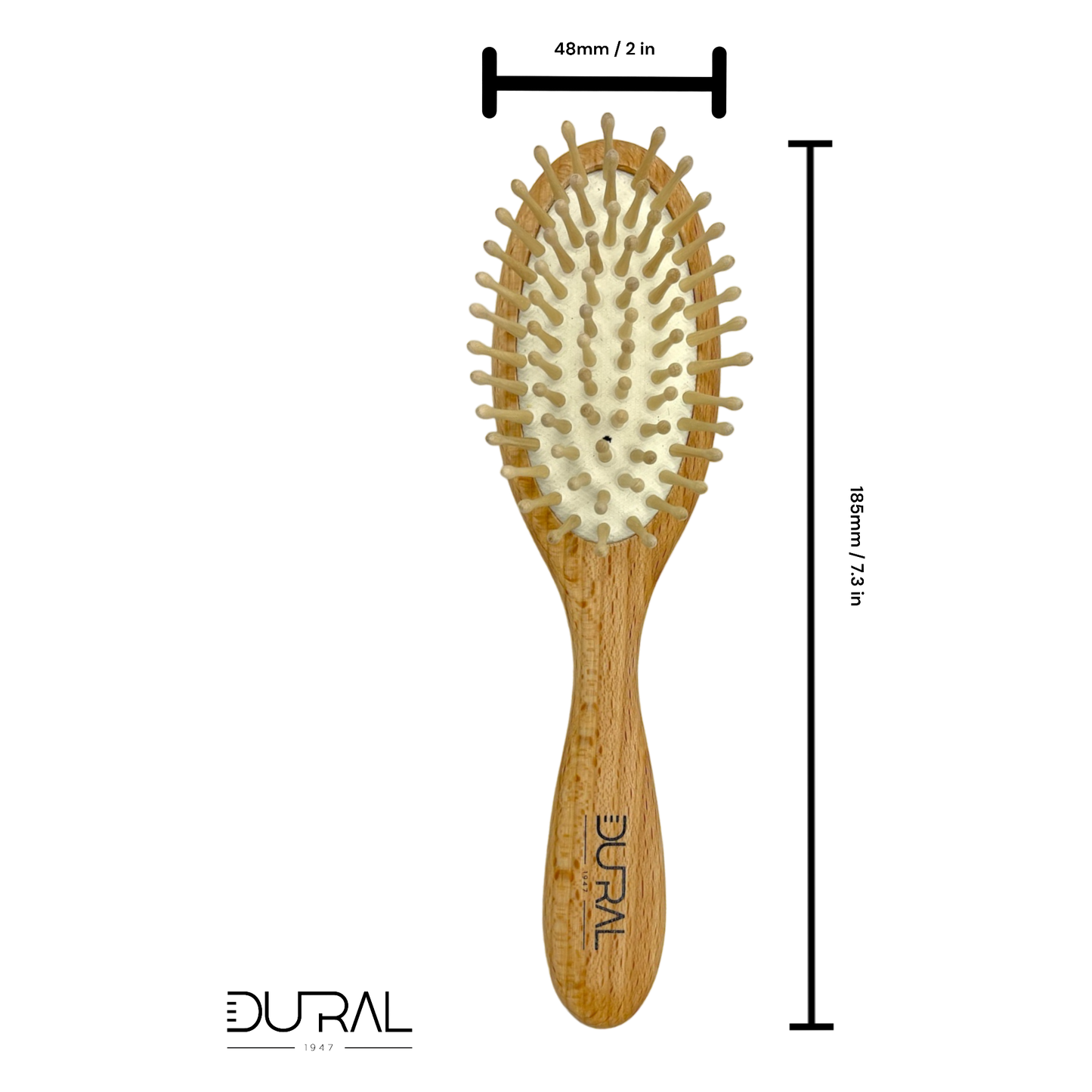 Cepillo de pelo de madera de haya Dural con almohadilla de goma y pines de madera
