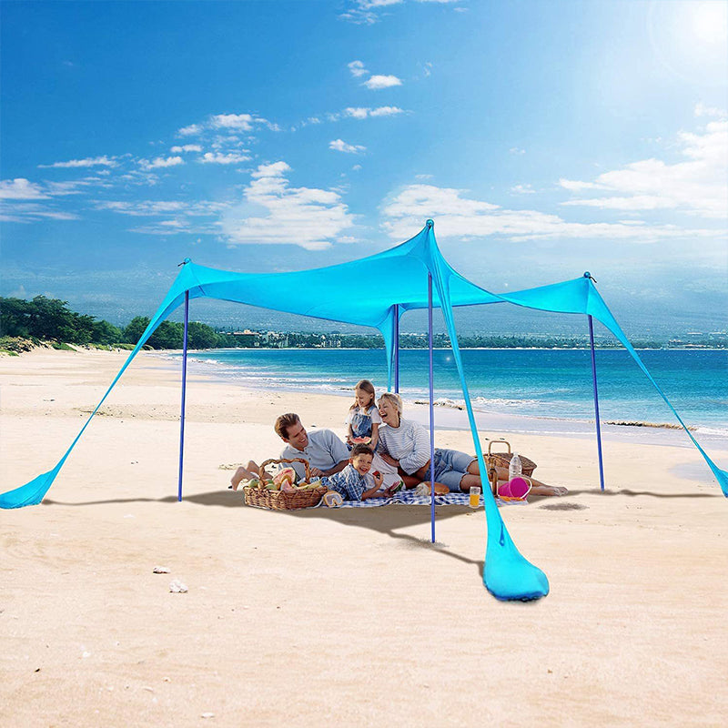 Family beach tent, large pop-up parasol, beach shelter, sun shade. Stable poles with portable carry bag. Outdoor shade. - Korvel
