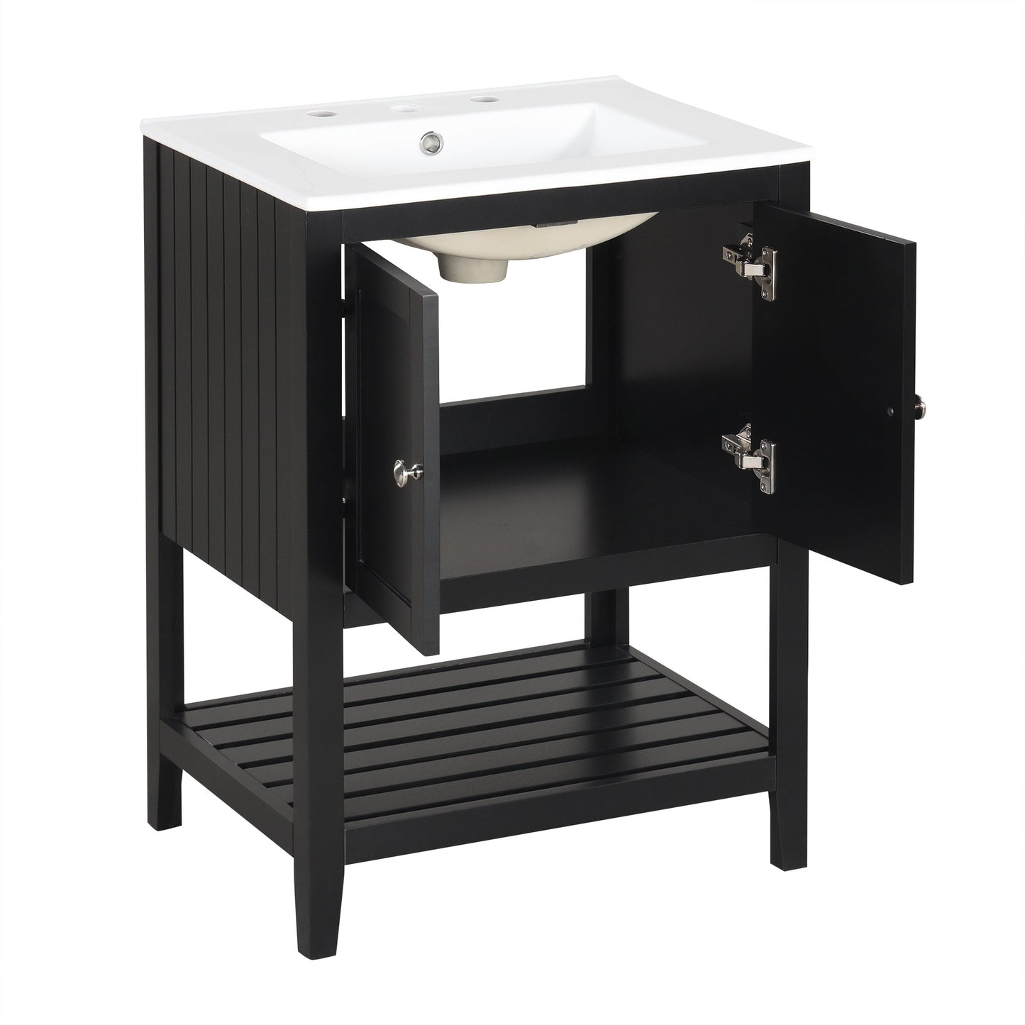 Meuble de salle de bain moderne noir de 24" avec évier en céramique élégant