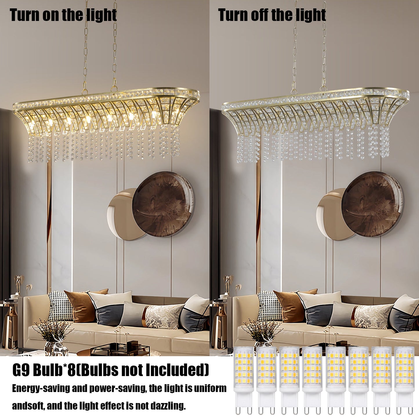 Modern Champagne Gold Kitchen Island Light - Oval Crystal ceiling chandelier - Korvel