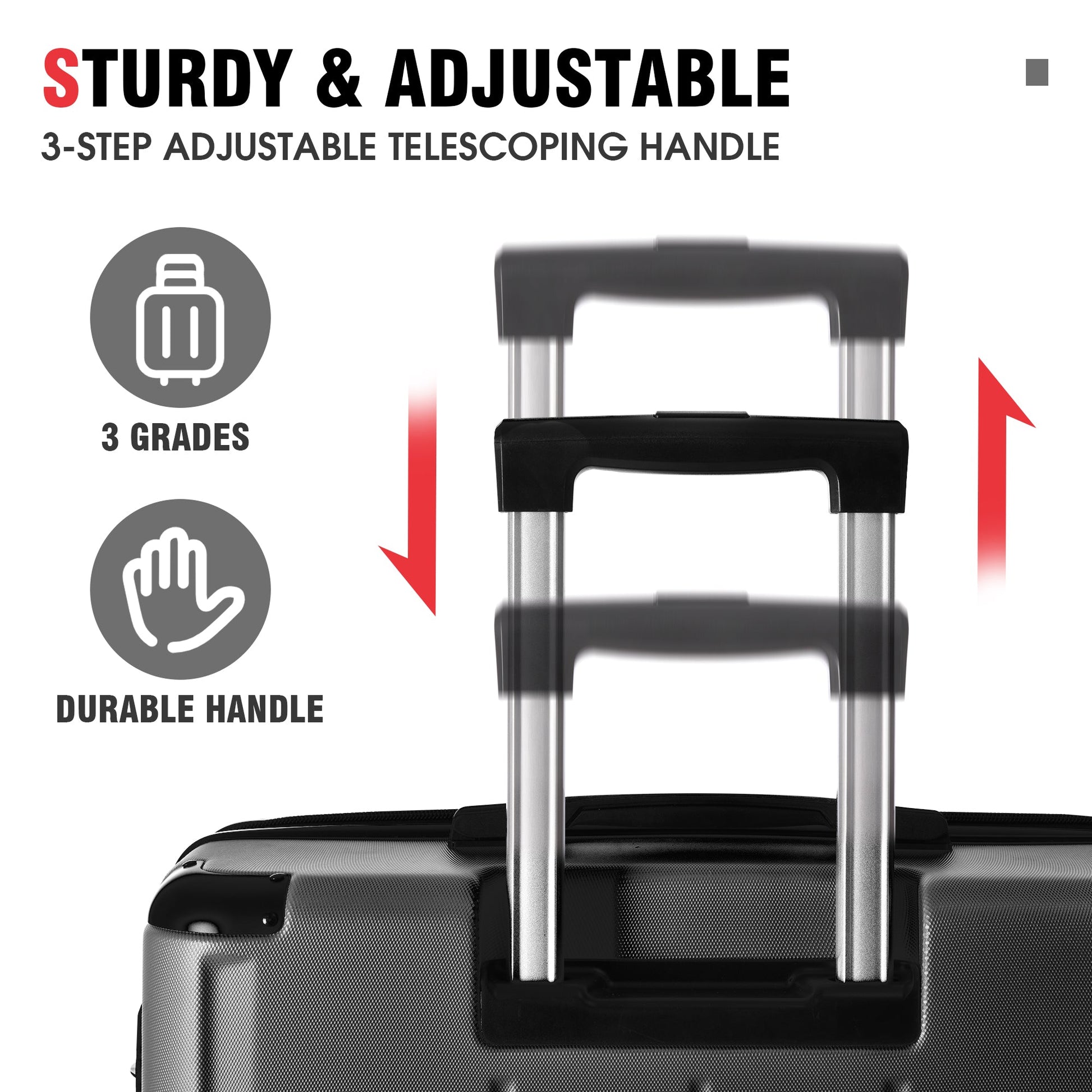 Hardshell Luggage Sets 3 Pcs Spinner Suitcase with TSA Lock Lightweight 20''24''28'' Black + ABS - Korvel