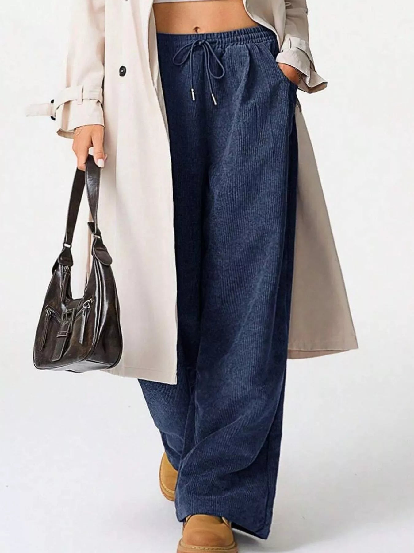 Pantalons en velours côtelé à taille élastique et jambes larges
