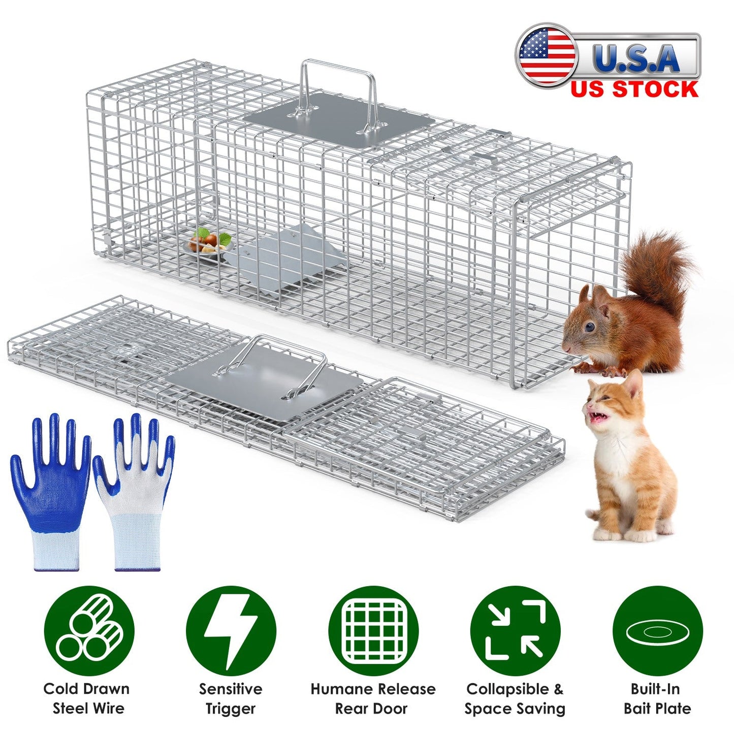 Trampa Humana para Animales Vivos - 27x7.5x8in Trampa de Acero Plegable