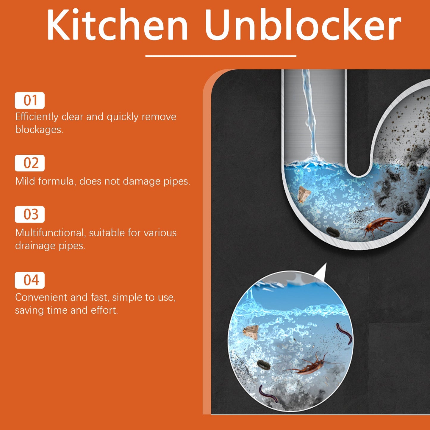 Kitchen Unblocker, Sink Drain Pipe Kitchen Toilet Pipe Quickly Dredge - Korvel