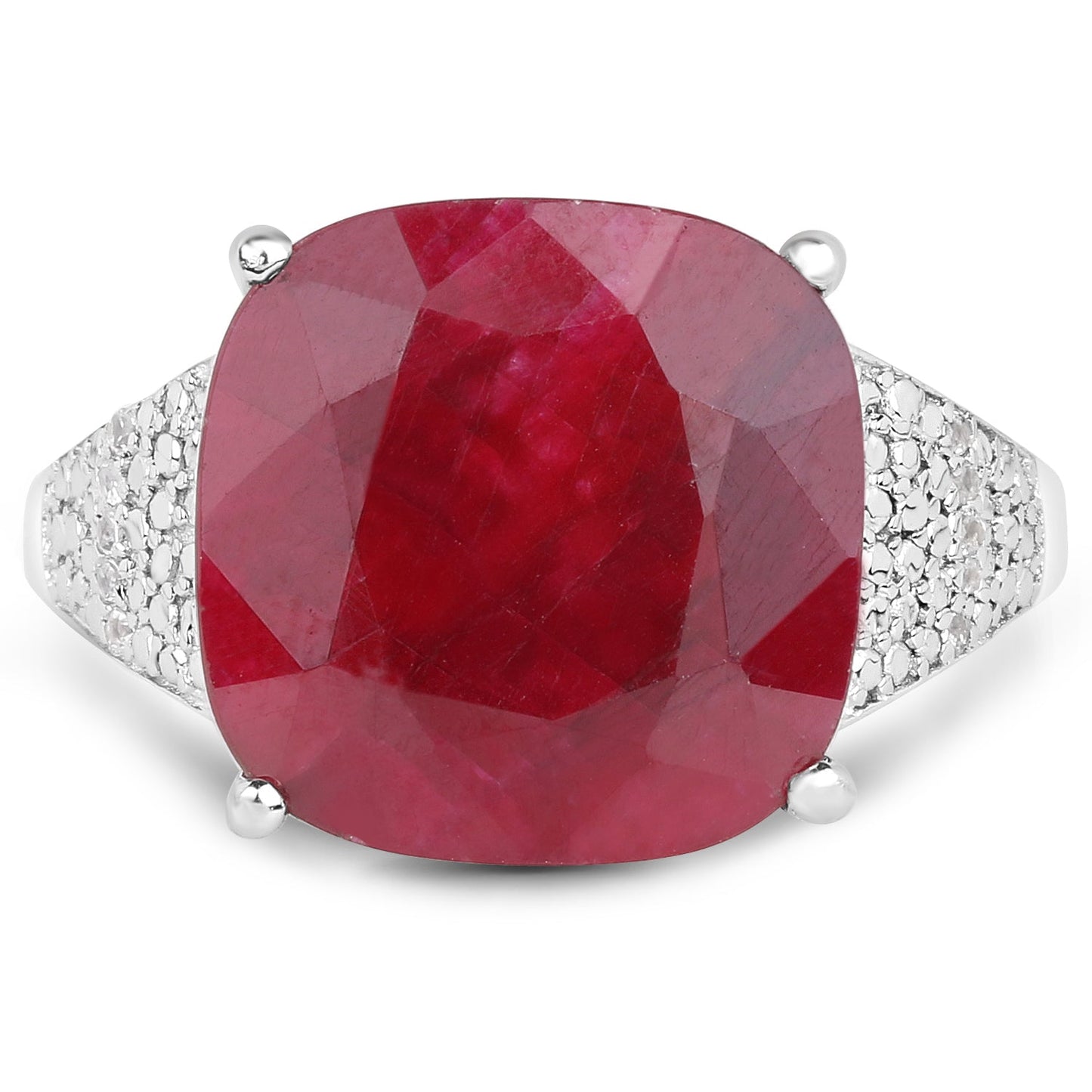 14.47 Carat Dyed Ruby and White Topaz Sterling Silver Ring