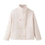 Womens Short Wool Coat with Stand Collar and Double-Breasted Buttons