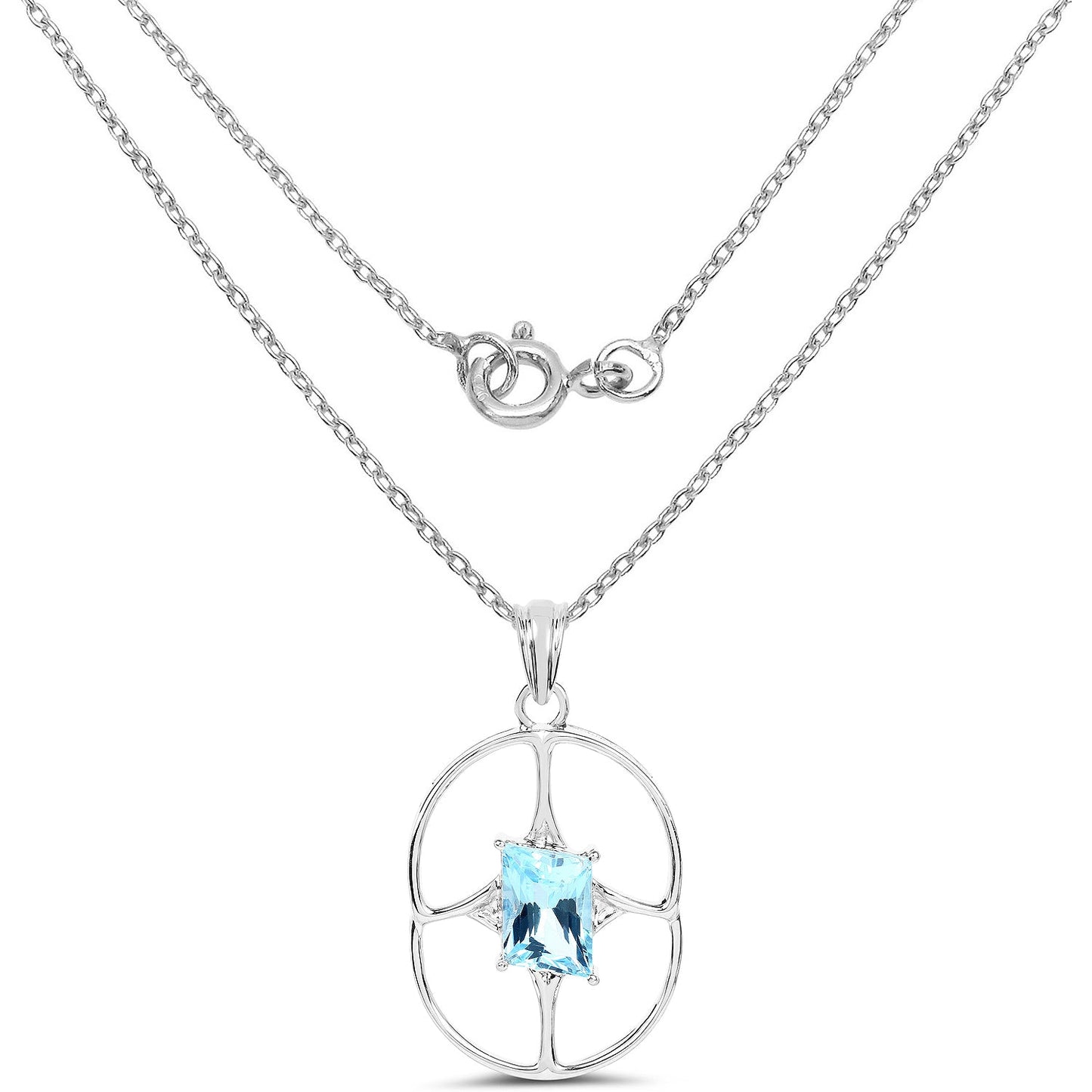5.26 Carat Genuine Swiss Blue Topaz Pendant in Sterling Silver