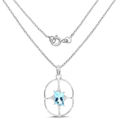 5.26 Carat Genuine Swiss Blue Topaz Pendant in Sterling Silver