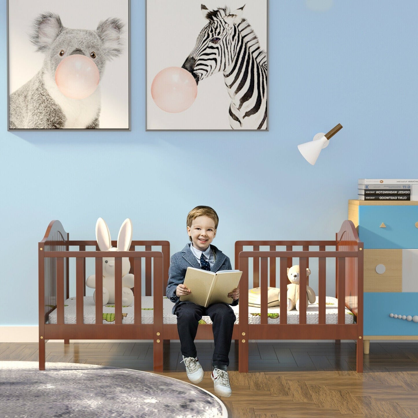 Cama Clásica Convertible de Madera 2 en 1 para Niños Pequeños - Marrón