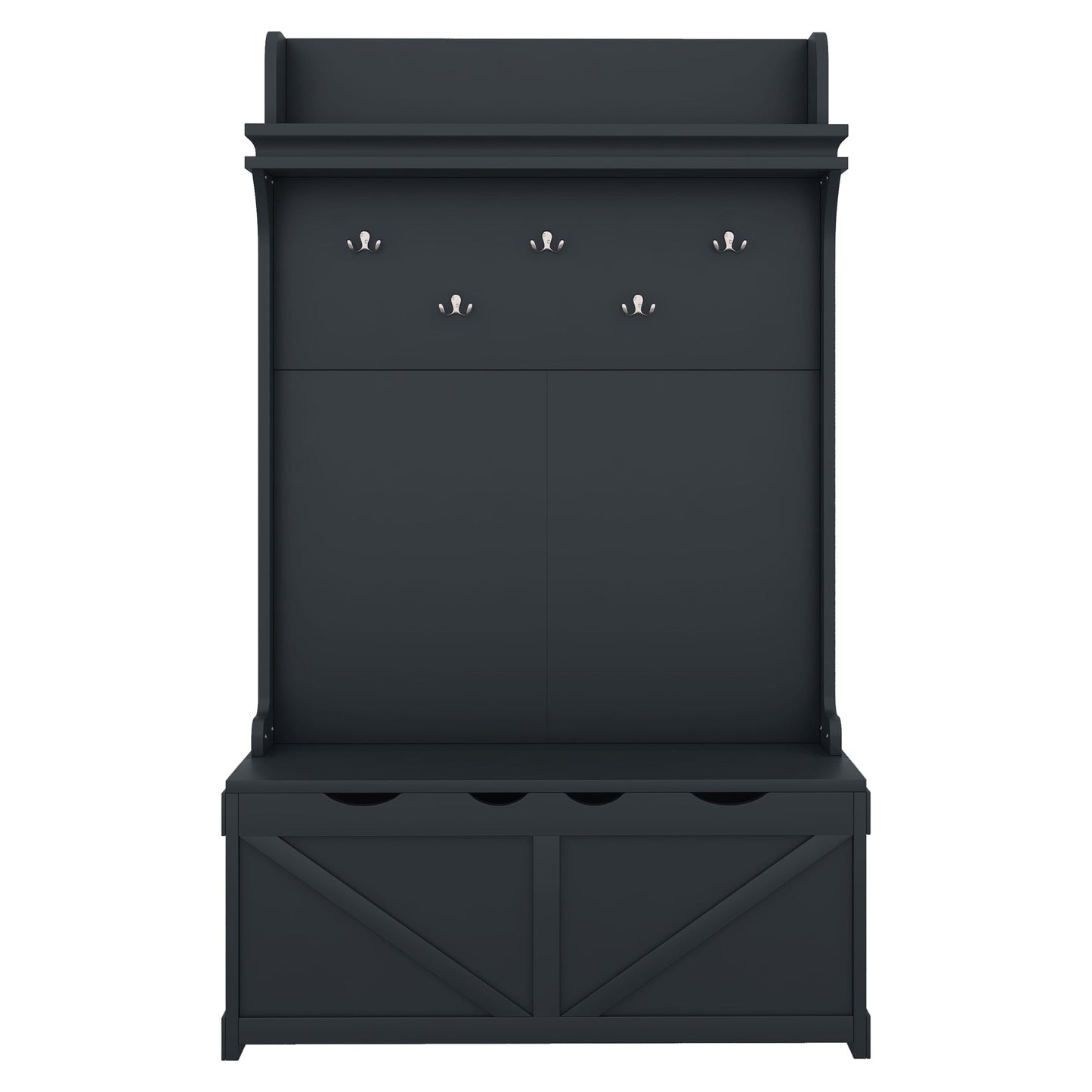 Hall tree with storage desk, entrance desk with drawers and 5 hooks, display rack, dark blue - Korvel