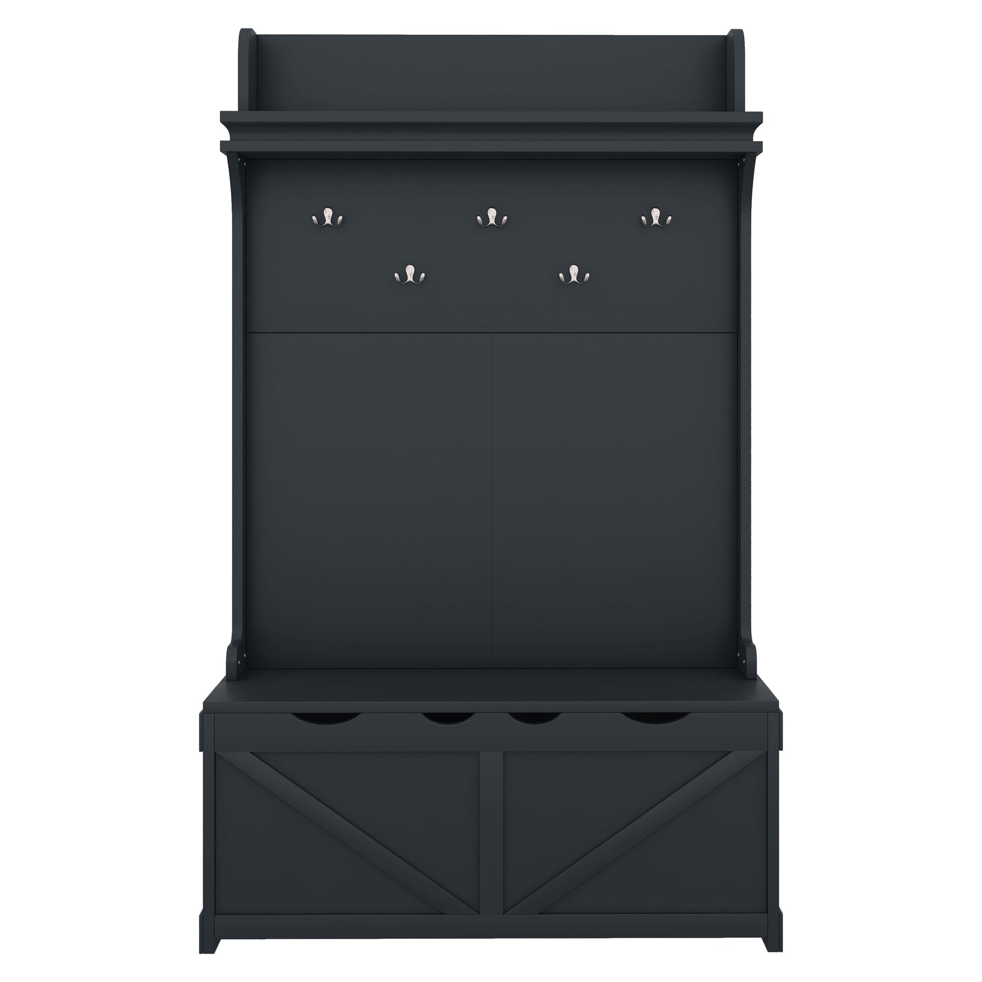 Hall tree with storage desk, entrance desk with drawers and 5 hooks, display rack, dark blue - Korvel