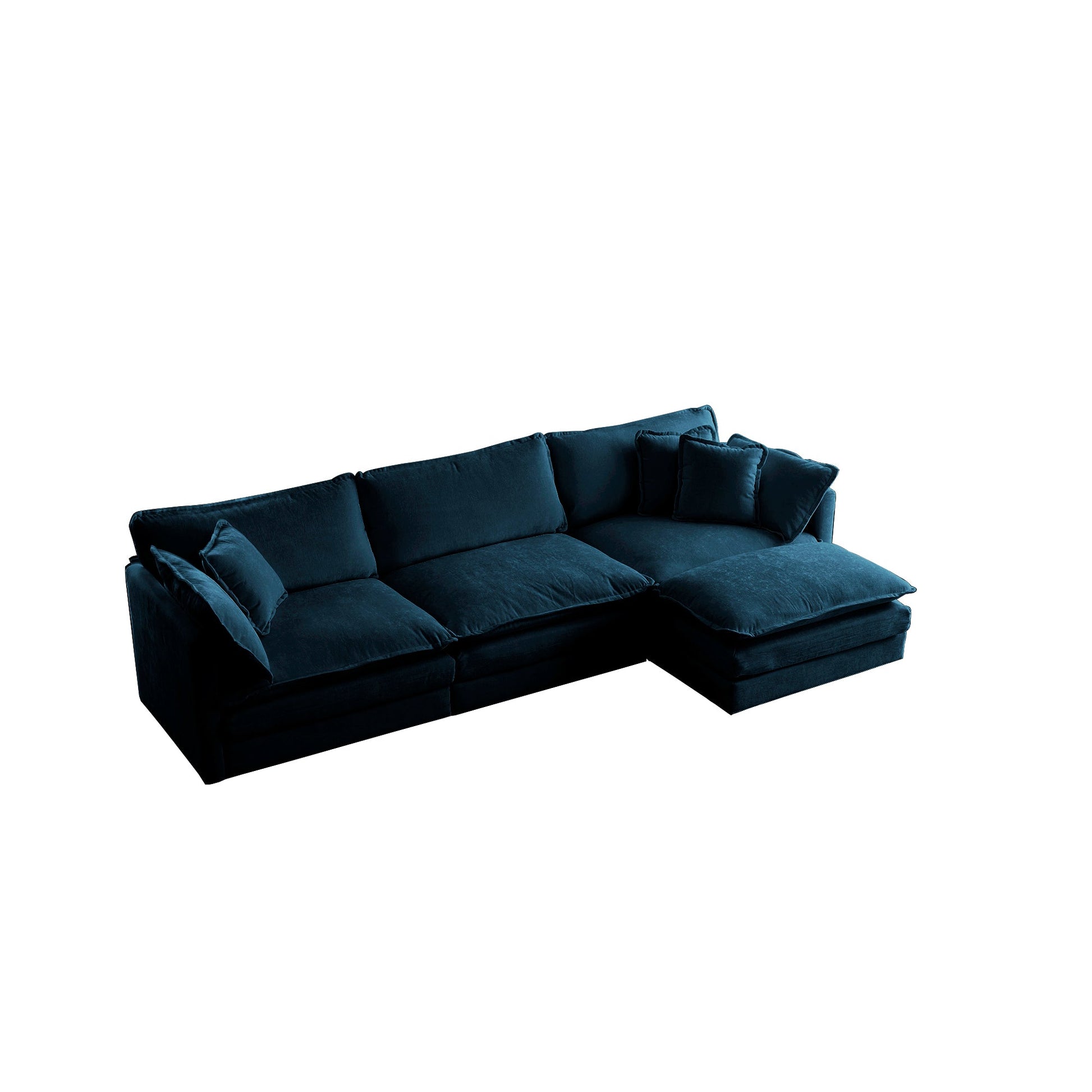 Free Combination Comfy Upholstery Modular Oversized L Shaped Sectional Sofa With Reversible Ottoman, Blue Chenille - Korvel