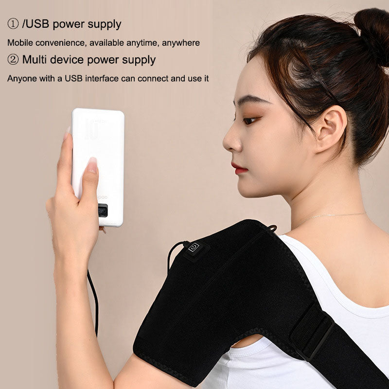 Electric Shoulder Brace Heated Knee Massager Vibration Massage Black Support Strap with Adjustable - Korvel
