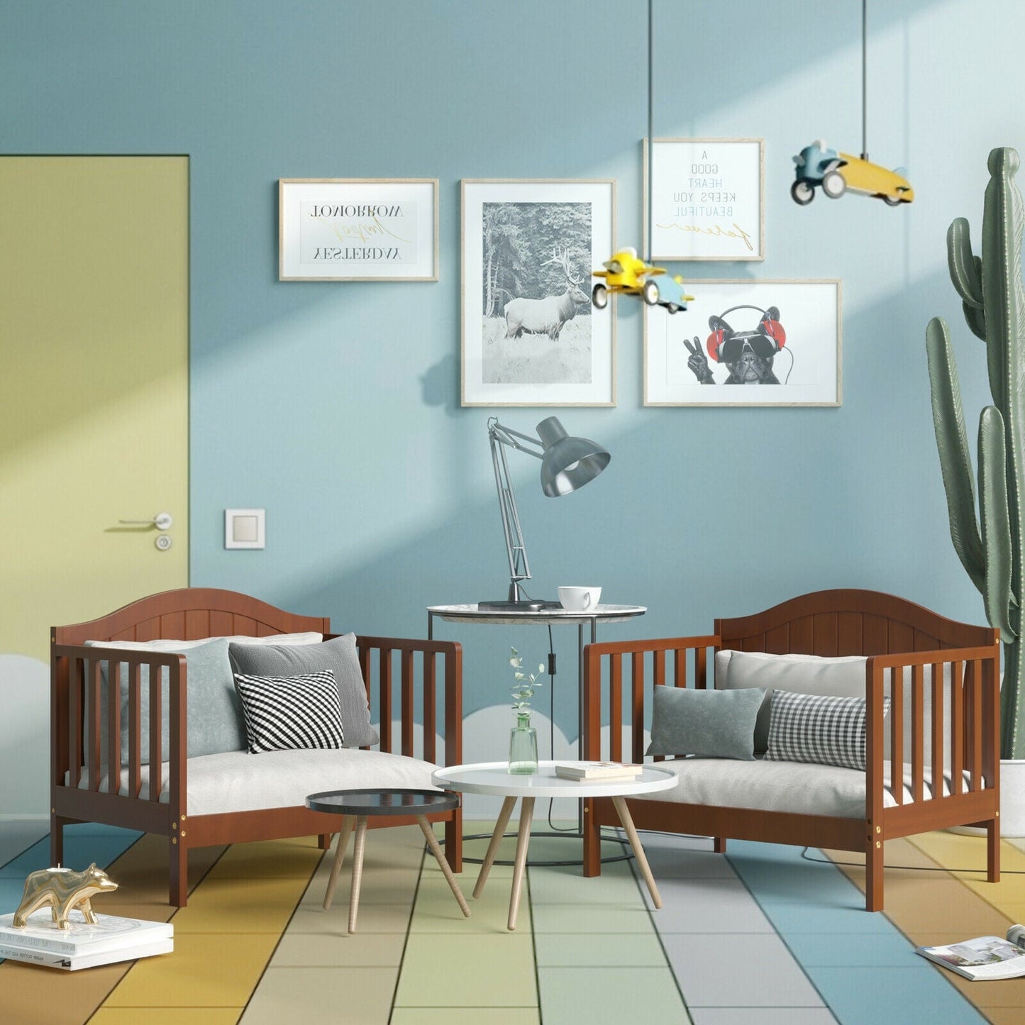 Cama Clásica Convertible de Madera 2 en 1 para Niños Pequeños - Marrón