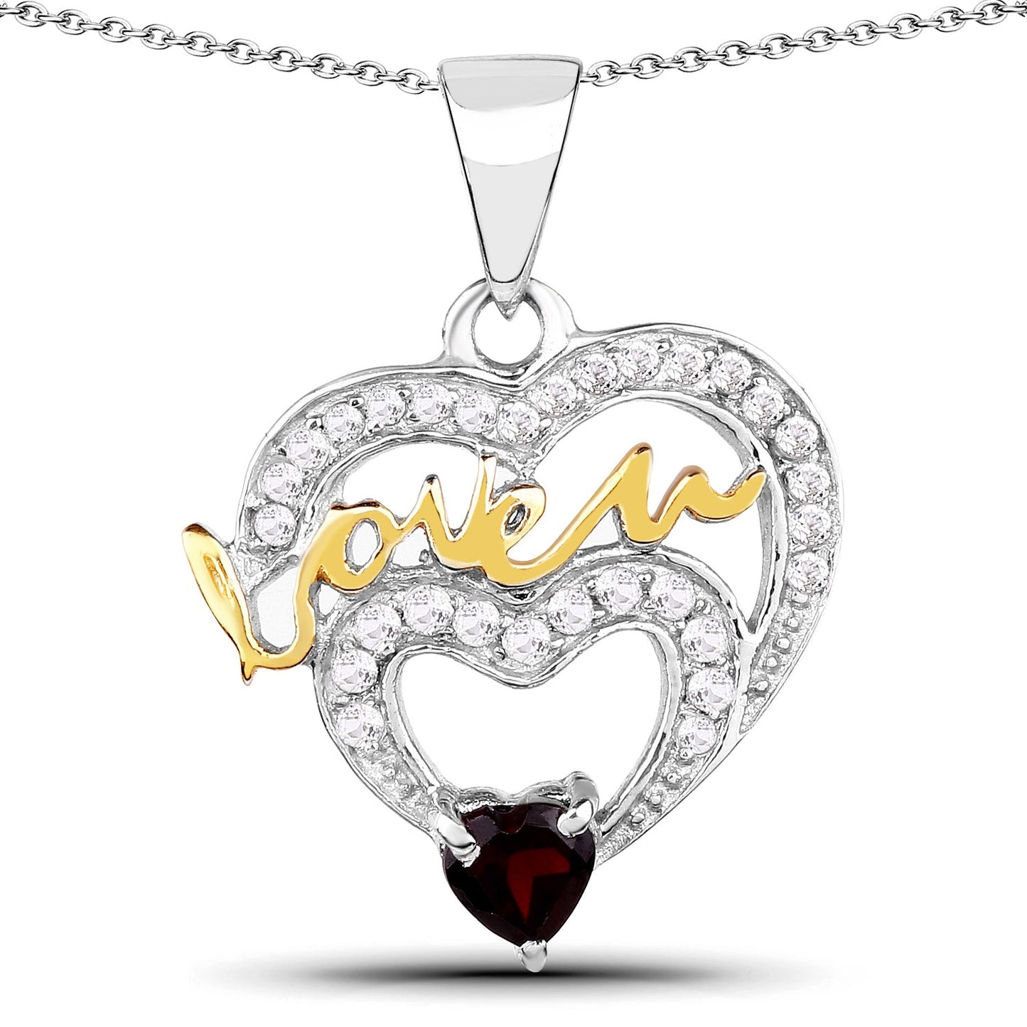Pendentif en grenat véritable de 0,51 carat et topaze blanche en argent sterling