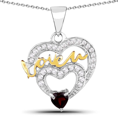 0.51 Carat Genuine Garnet and White Topaz Pendant in Sterling Silver
