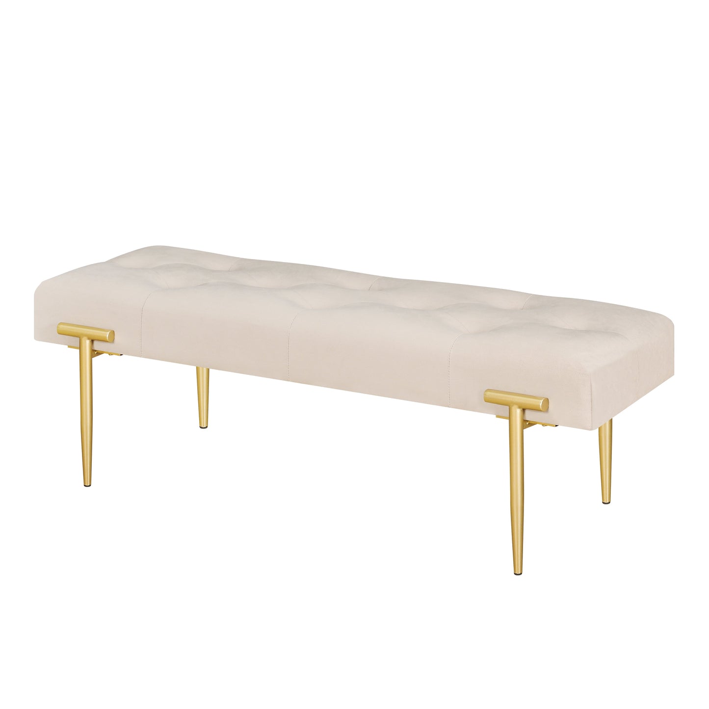 48'' Modern Ottoman Bench Velvet Bench Upholstered Footrest With Gold Metal Legs And Padded Seat For Bedroom Living Room - Korvel