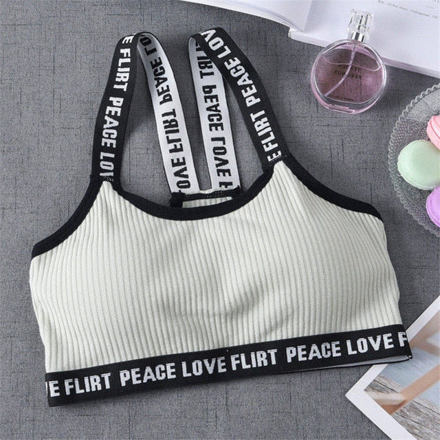 Sport Cropped Top Bra Push Up Running Yoga Bra Cotton Letters Sport Tops For Women Gym Wear Solid Fitness Bra Women Sportswear - Korvel