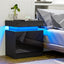 Modern Black LED Nightstand with Led Lights Bedside table with 2 High Gloss Drawers for Bedroom - Korvel