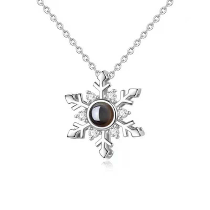 100 Languages I Love You Projection Snowflake Pendant Necklace Valentine's Day Girlfriend Gift - Korvel