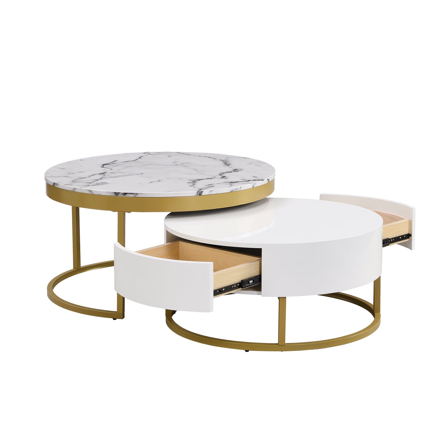 Mesa de café moderna redonda apilable con cajones en blanco