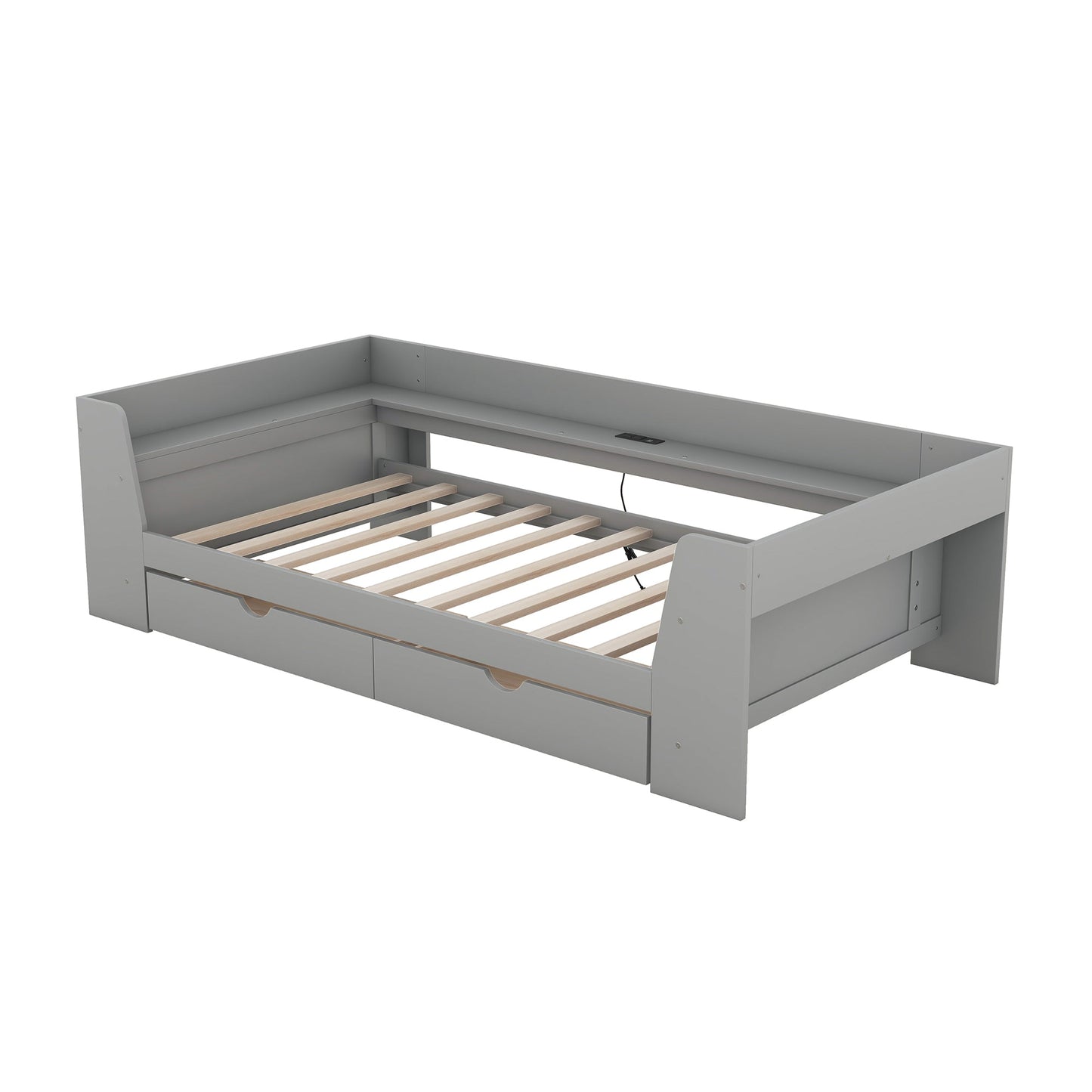 Elegant Twin Size Daybed with Shelves and Charging Station - Gray