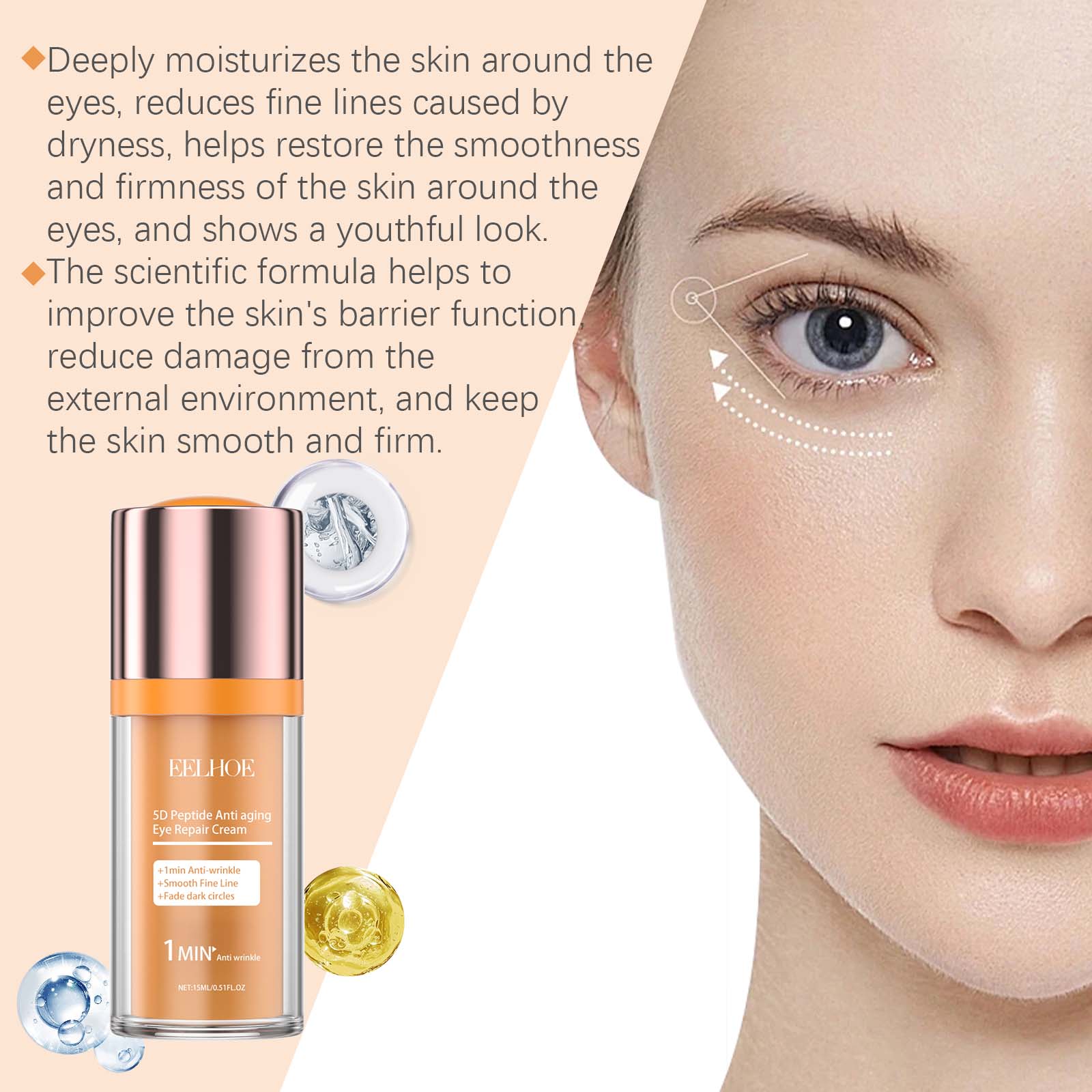 5d Peptide Eye Repair Cream Moisturizing And Smoothing Fine Lines Around Eyes And Firming Repair Eye Cream - Korvel