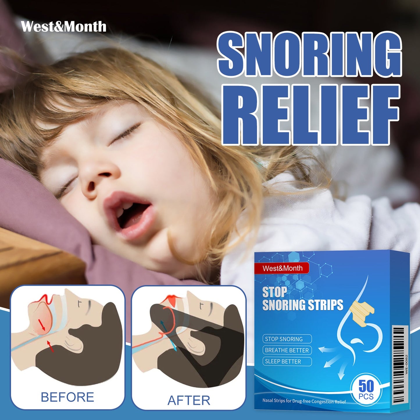 Stop Snoring Strips, Anti-snoring Dredging Respiratory Tract Anti-snoring Stop Patch Care - Korvel