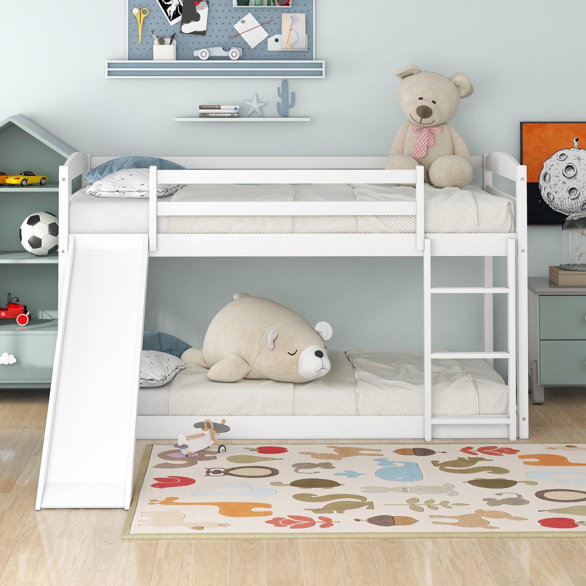Twin over Twin Bunk Bed with Convertible Slide and Ladder   White - Korvel