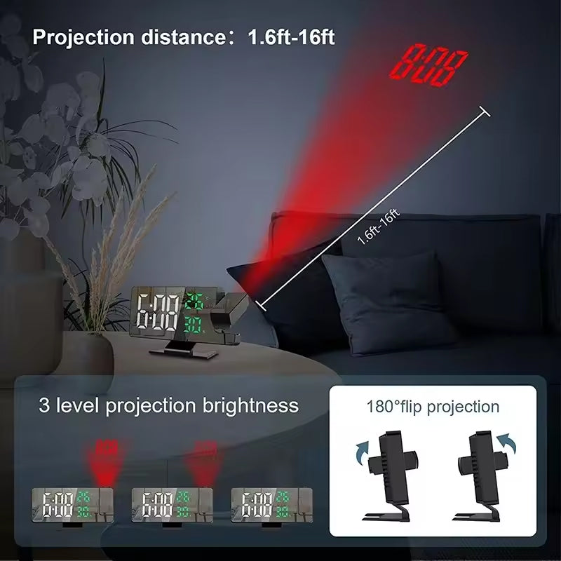 Réveil à projection LED pour la maison avec affichage de la température