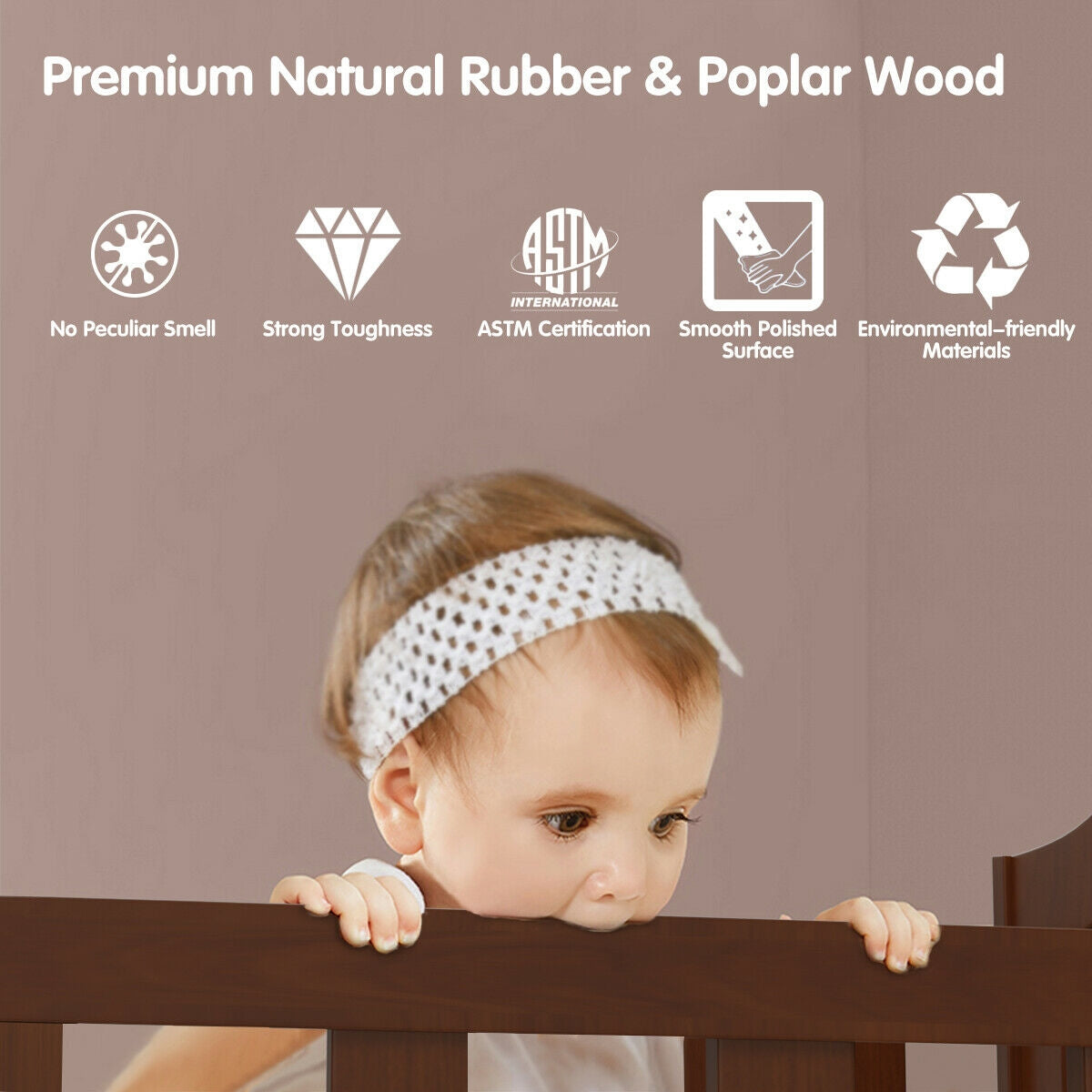 Cama Clásica Convertible de Madera 2 en 1 para Niños Pequeños - Marrón