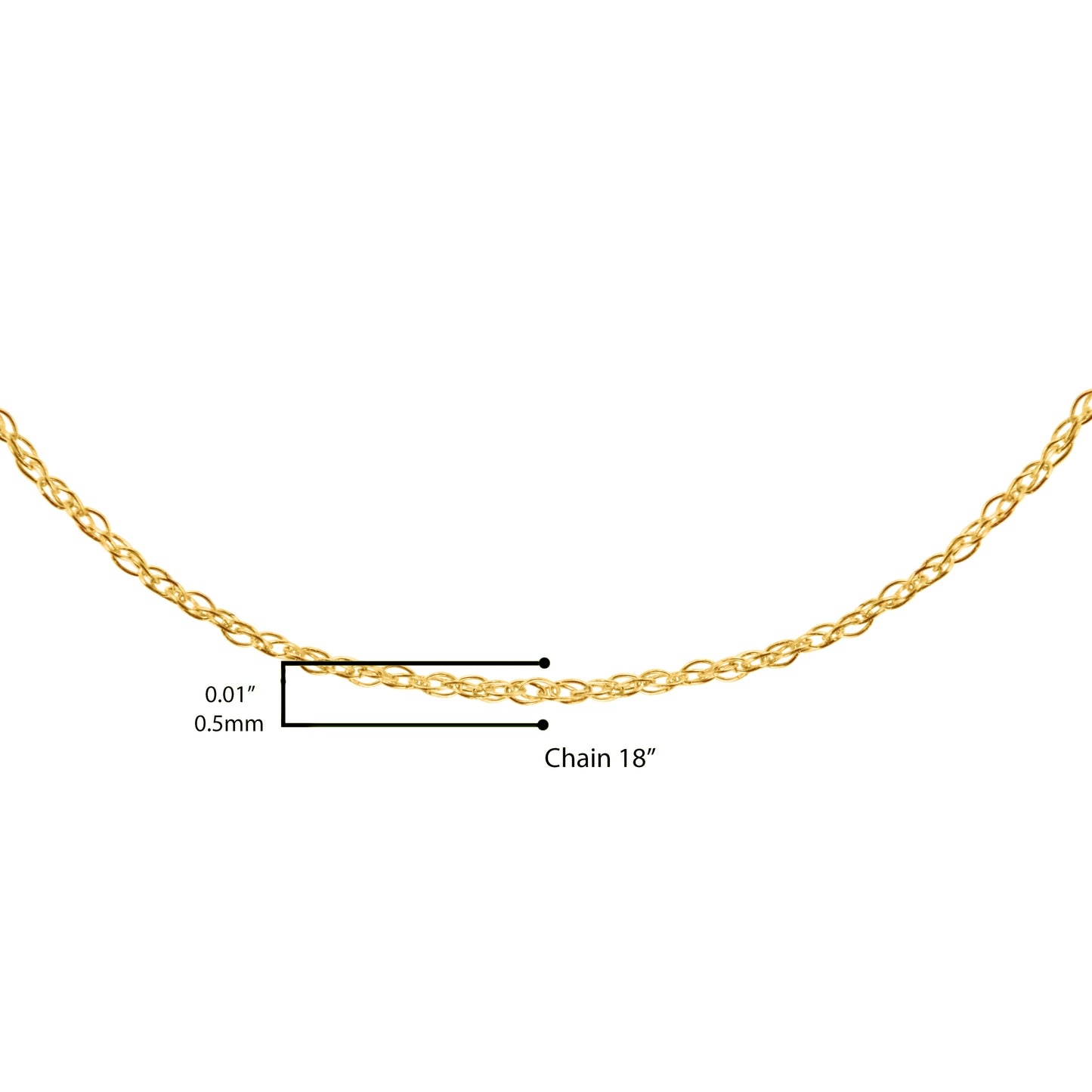 Solid 10K Yellow Gold 0.5mm Slim Rope Chain Necklace - 18"