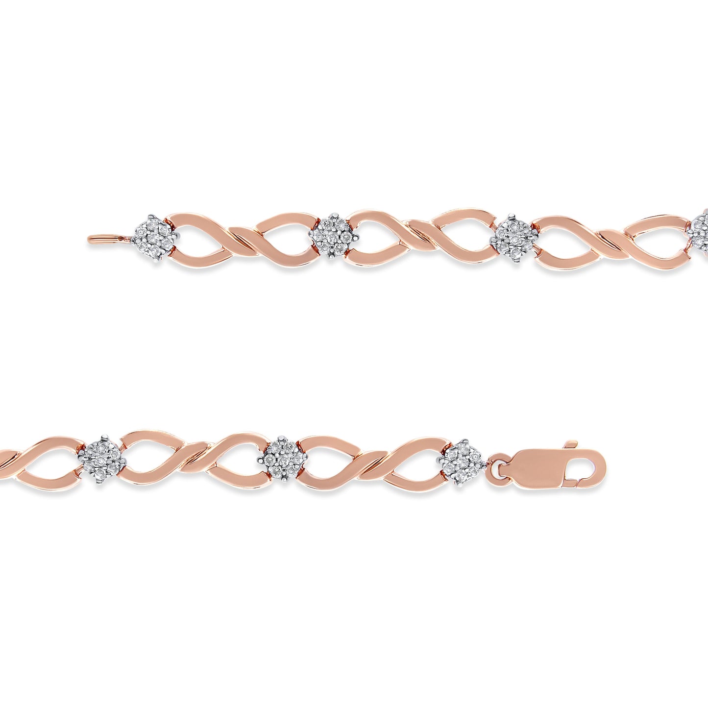 Pulsera de eslabones de infinito de diamantes de plata esterlina chapada en oro rosa de 10K - 7"