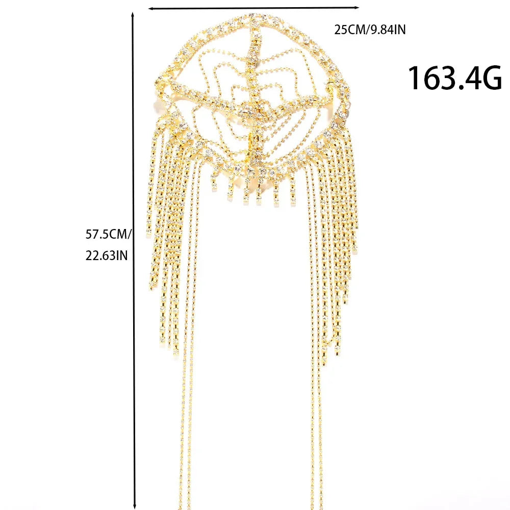 New Tassel Hair Chain Bridal Headpiece for Women Rave Accessories Stage Rhinestone Geometric Head Chain Hat Jewelry Gifts - Korvel