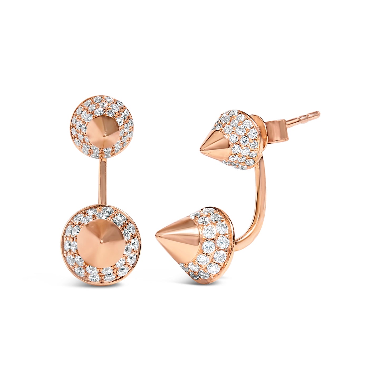 Boucles d'oreilles en diamant à double cône en or rose 14K