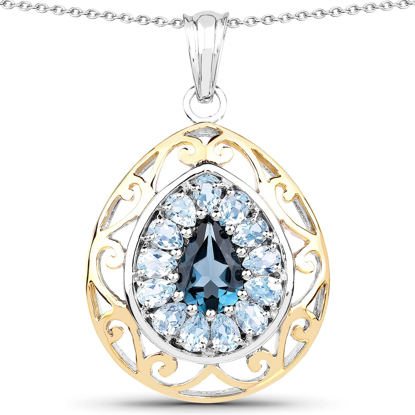 Pendentif en Topaze Bleue Plaqué Or Jaune 18K en Argent Sterling