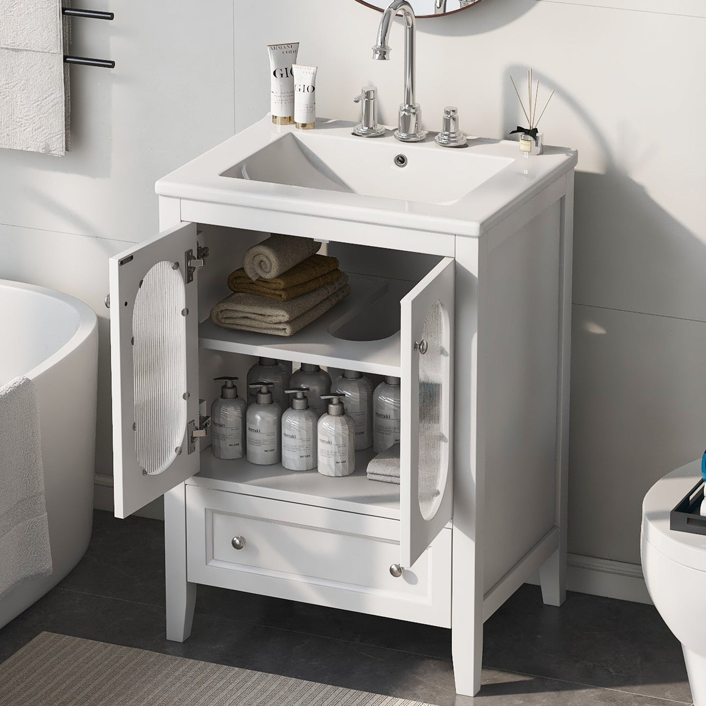 Meuble de salle de bain blanc de 24" avec lavabo et rangement