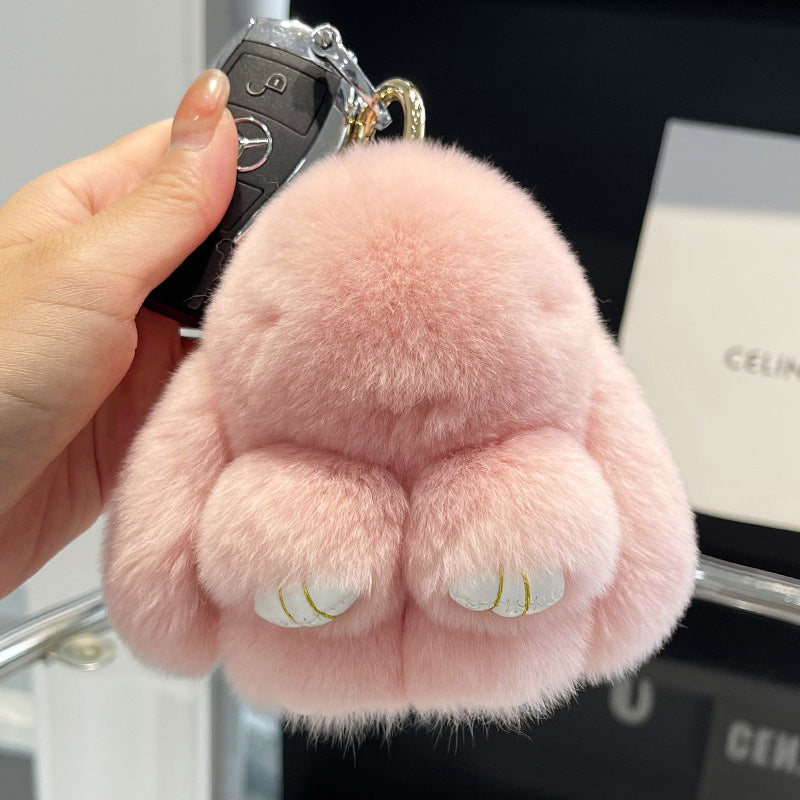 Cute Rex Rabbit Fur Doll Bunny Car Keychain Pendant Mini Bag Plush Dead Ornament Rabbit - Korvel