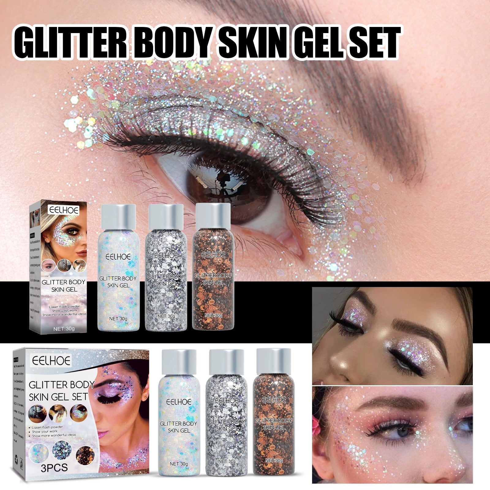 Glitter Body Skin Gel, Makeup Fish Scale Glitter Gel Glitter Stage Show Makeup Props Eyeshadow - Korvel