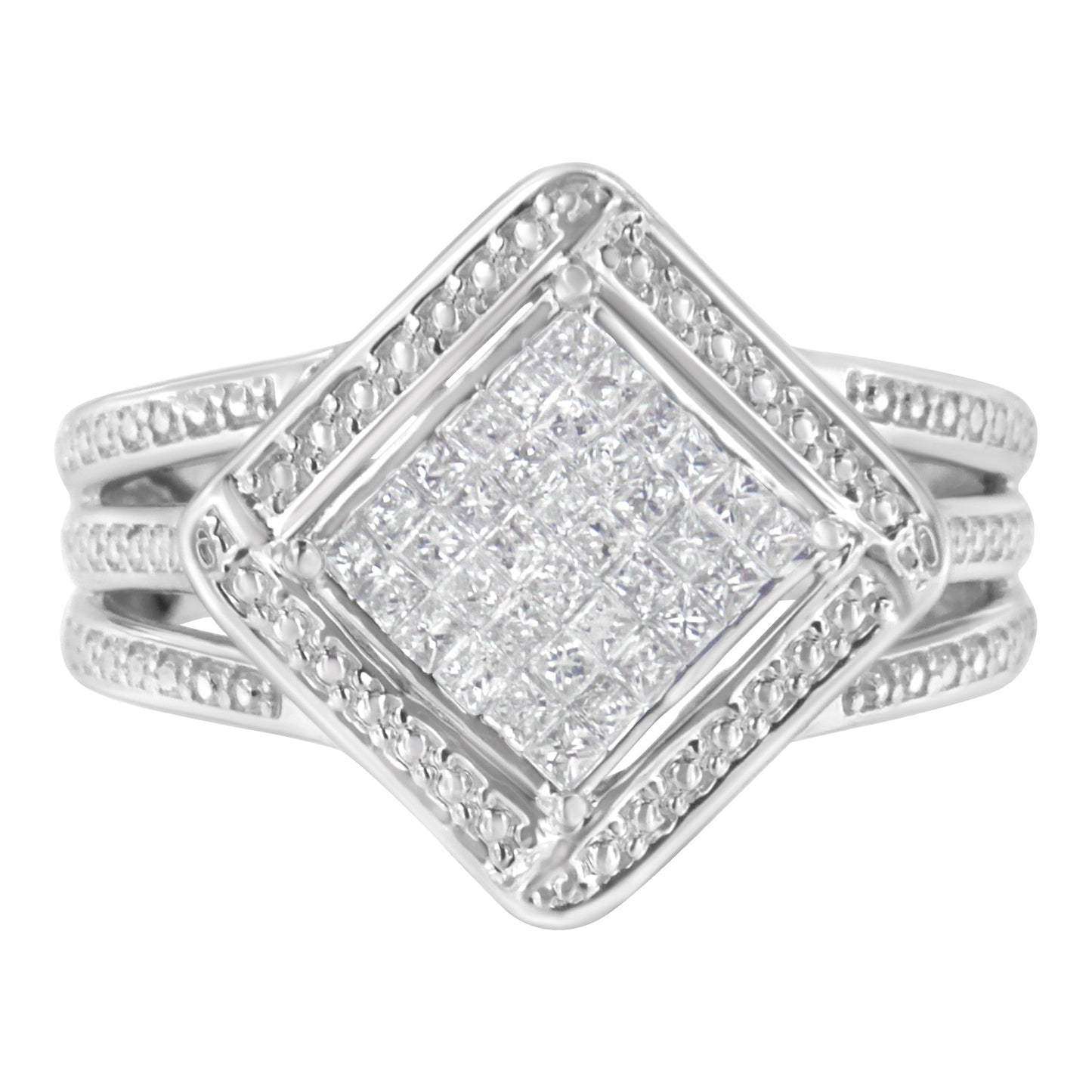Anillo de cóctel de diamantes de corte princesa de plata esterlina .925 elegante - Talla 6