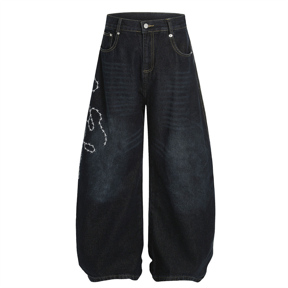 Vintage-Inspired Loose Fit Denim Trousers for Men