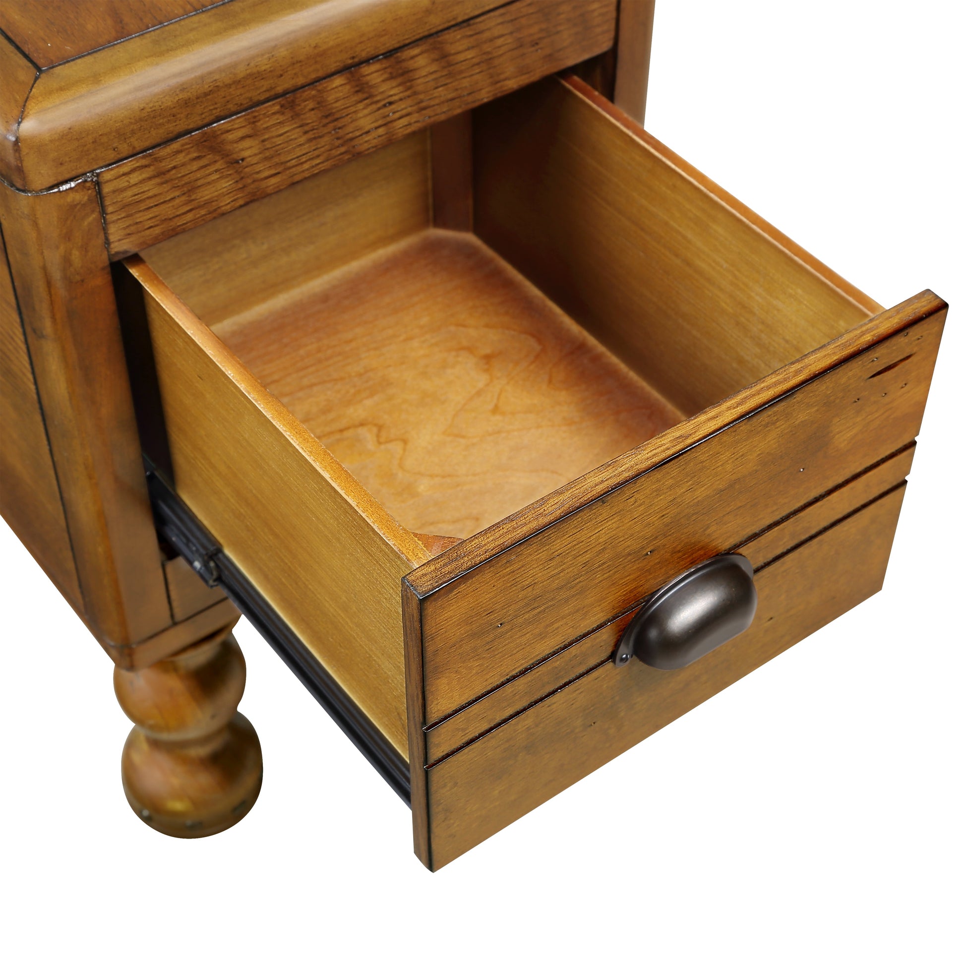 Solid wood end table, rectangular 23.6 inch narrow edge table with drawers, vintage bedside table， Antique Brown - Korvel