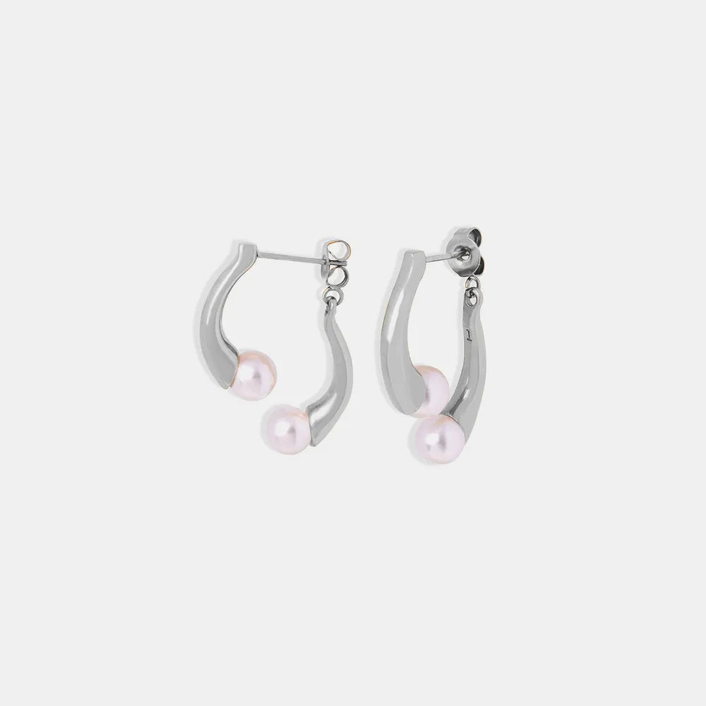Elegant split design with high gloss pearl inlay simple titanium steel gold-plated earrings - Korvel