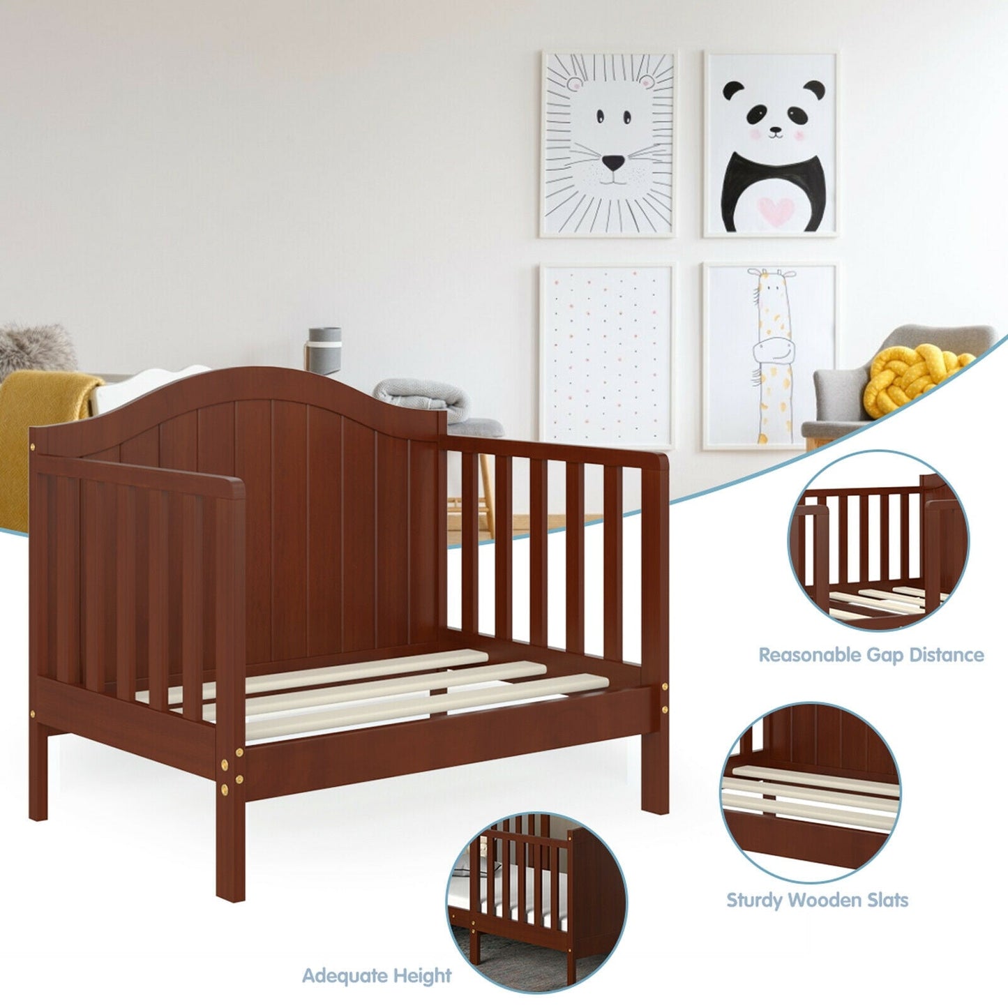 Cama Clásica Convertible de Madera 2 en 1 para Niños Pequeños - Marrón